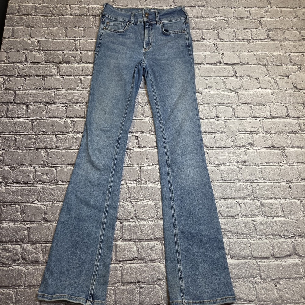We The Free Jeans Womens 26 Blue Med Wash High Rise Flare Paperbag Stretch Denim